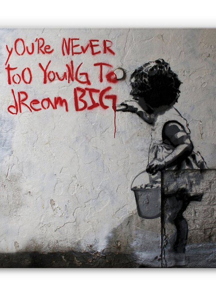 Leinwando Leinwandbild Banksy bilder kunstdruck Träume gross / Dream big dream Rot von Leinwando