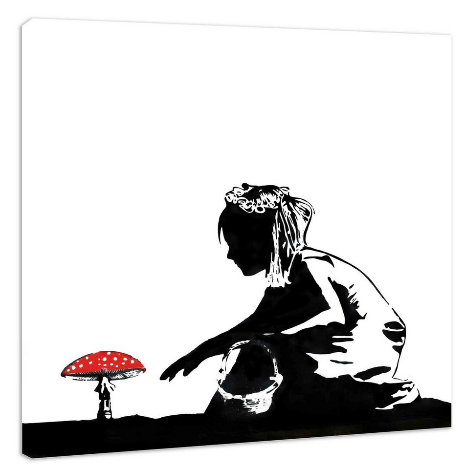 Leinwando Leinwandbild Gemälde / Banksy Mushroom Girl - Light Quadratisch / Street Art Graffiti Bild fertig zum aufhängen in versch- Größen von Leinwando