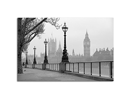 Leinwandbild Brücke London Big Ben schwarz weiss auf Leinwand und Keilrahmen. Beste Qualität, handgefertigt in Deutschland! 120x80cm von Leinwandparadies