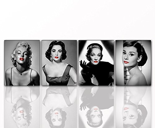 Wandbild DIVEN 4x 40x50cm Rote Lippen auf Leinwand und Holzkeilrahmen - Marilyn Monroe, Audrey Hepburn, Marlene Dietrich, Liz Taylor - Beste Qualität, handgefertigt in Deutschland! je 40x50cm von Leinwandparadies