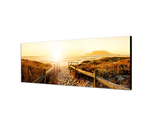 Wandbild auf Leinwand als Panorama in 150x50cm Dünen Strand Sonnenuntergang Meerblick von Leinwandparadies