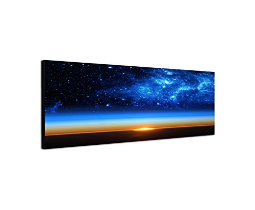 Wandbild auf Leinwand als Panorama in 150x50cm Erde Weltall Galaxie Sterne von Leinwandparadies