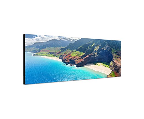 Wandbild auf Leinwand als Panorama in 150x50cm Hawaii Küste Gebirge Felsen Strand Meer Wandbild auf Leinwand als Panorama in 150x50cm Hawaii Küste Gebirge Felsen Strand Meer von Leinwandparadies