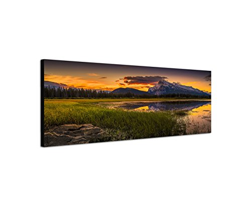 Wandbild auf Leinwand als Panorama in 150x50cm Kanada Wiese See Berge Sonnenaufgang von Leinwandparadies