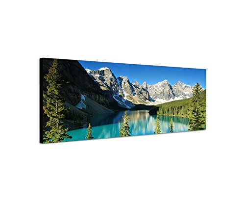 Wandbild auf Leinwand als Panorama in 150x50cm Nationalpark Berge Waldsee Bäume Schnee von Leinwandparadies