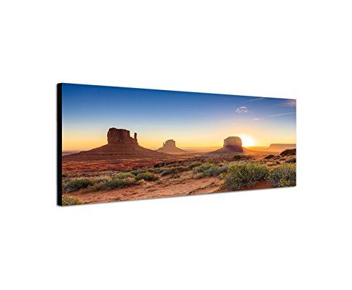 Wandbild auf Leinwand als Panorama in 150x50cm USA Monument Valley Felsen Abendsonne von Leinwandparadies