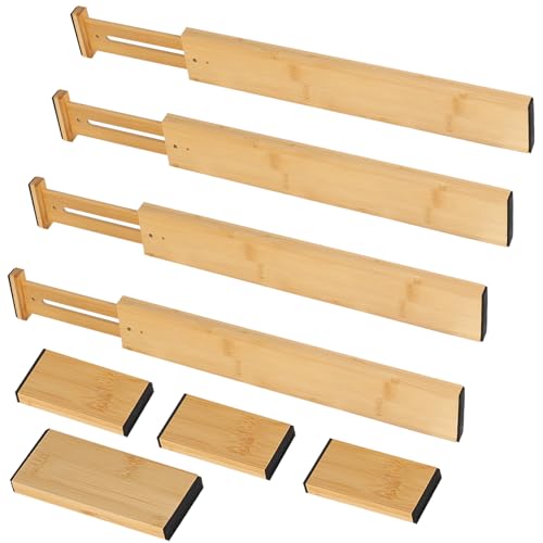 Leiptes 8pcs Schubladentrenner Verstellbar Holz Schubladen Ordnungssystem Bambus Schubladenteiler Organizer für Küche Schlafzimmer Kommode Badezimmer Schreibtisch Babyschublade(43-56cm) von Leiptes