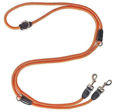 Leisegrün Verstellbare Hundeleine 3m - Robuste Nylon Doppelleine für mittelgroße bis große Hunde, 200kg Zugkraft, 2 Karabiner - Orange von Leisegrün