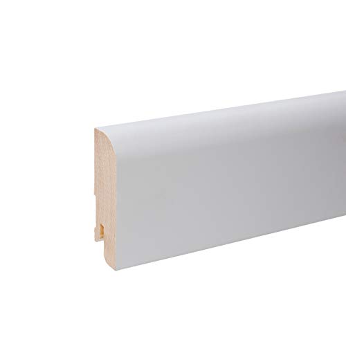 24m Massivholz-Sockelleiste mit abgerundeter Vorderkante Weiß RAL9010 - Höhe 60mm von Leiste24