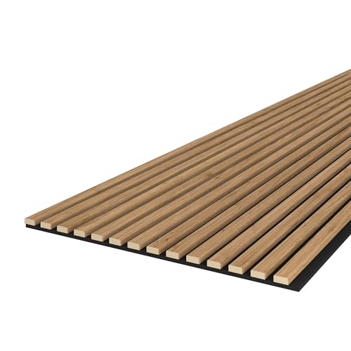 Leiste24 Akustikpaneel - Lamellenverkleidung - Wandverkleidung - 2.400 x 600 mm - Akustikfilz Schwarz - Lamellendekor Eiche natur von Leiste24