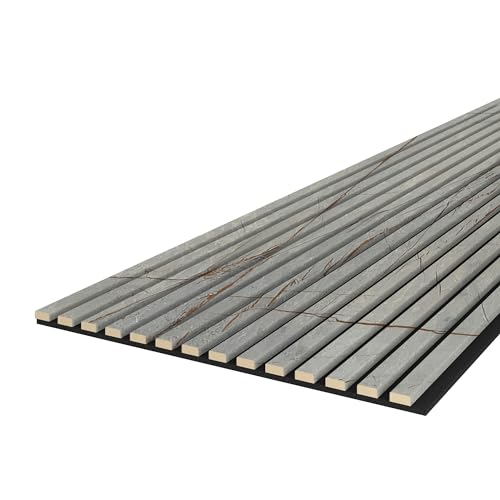 Leiste24 Akustikpaneel - Lamellenverkleidung - Wandverkleidung - 2.400 x 600 mm - Akustikfilz Schwarz - Lamellendekor Golden Stone von Leiste24