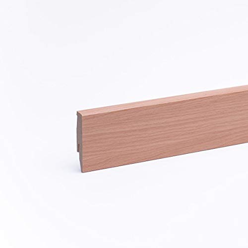 Leiste24 Dekor-Sockelleiste 60mm I Fußleiste 60 Höhe I stabiles MDF mit Dekor I Länge 2.600 mm I Bodenleiste mit integriertem Kabelkanal + Clipfräsung I Buche Gebeizt von Leiste24
