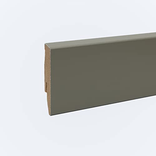 Leiste24 Dekor-Sockelleiste 60mm I Fußleiste 60 Höhe I stabiles MDF mit Dekor I Länge 2.600 mm I Bodenleiste mit integriertem Kabelkanal + Clipfräsung I Dekor Olive von Leiste24