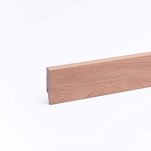 Leiste24 Dekor-Sockelleiste 60mm I Fußleiste 60 Höhe I stabiles MDF mit Dekor I Länge 2.600 mm I Bodenleiste mit integriertem Kabelkanal + Clipfräsung I Erle/Wildkirsche von Leiste24