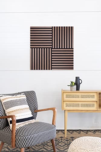 Leiste24 Lamellenverkleidung - Wandverkleidung - Akustikpaneel 400 x 400 mm - Akustikfilz Schwarz - Lamellendekor Eiche dunkel von Leiste24