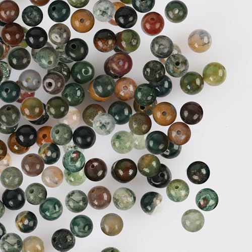 LeisuDay ca. 120 Stück Edelstein Perlen Rund Ø 6mm - Natürliche Indische Achat - Edelsteine Halbedelsteine Steinperlen Lose Perlen für Armbänder Halsketten Schmuck Basteln Auffädeln von LeisuDay