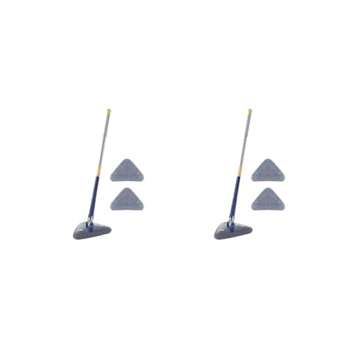 2 Set Waschbarer Teleskop-Dreieck-Bodenwischer mit 3 Stück Wischpads zur Reinigung Dunkelblau von Leisurealeaneag