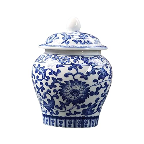 Chinesische blaue und weiße keramische glasierte Tempelvase mit Deckel zart von Leisurealeaneag