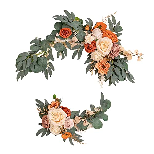 Künstliche Blumengirlande, grüne Blätter, zum Aufhängen, für Party, Hochzeit, Auto, orange-rosa, Stil B von Leisurealeaneag
