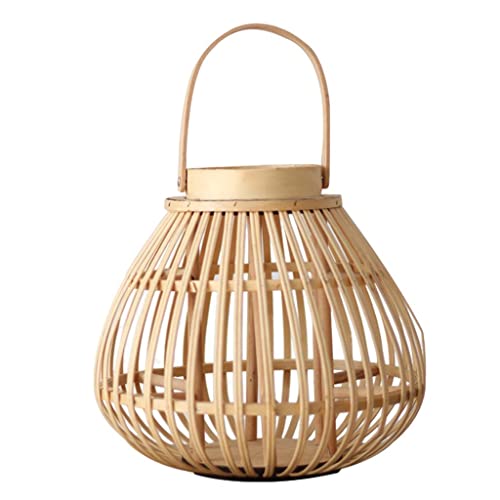 Leisurealeaneag Bambus Laterne handgewebt Kerzenständer Kerzenhalter Balkon Ornament Beige L von Leisurealeaneag