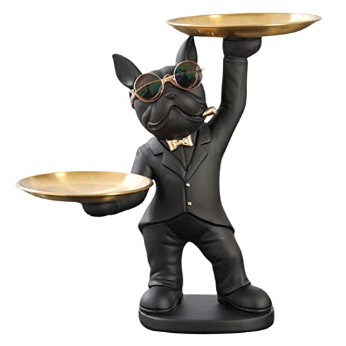 Leisurealeaneag Französische Bulldogge Butler Skulptur Harz Hund Butler mit Tablett für Wohnzimmer Schwarz von Leisurealeaneag