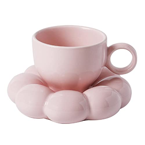 Leisurealeaneag Keramik Kaffeetasse und Untertasse mit Henkel für Home Office Pink Becher Ø 9 cm von Leisurealeaneag