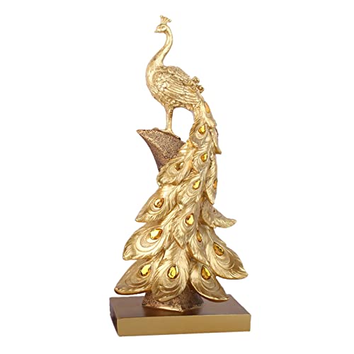 Leisurealeaneag Pfau Statue Ornament Figur Geschenk für Bücherregal Schrank Kunst Dekor Gold L von Leisurealeaneag