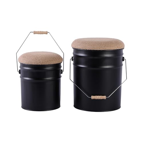 Leitmotiv Hocker Buckets - Schwarz - Ø31cm - Rund - Eisen - Küchenhocker - Barstühle - Hocker für Esszimmer - Küche - Theke - Bar von Leitmotiv