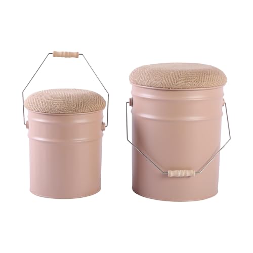 Leitmotiv Hocker Buckets - Sanftes Braun - Ø31cm - Rund - Eisen - Küchenhocker - Barstühle - Hocker für Esszimmer - Küche - Theke - Bar von Leitmotiv