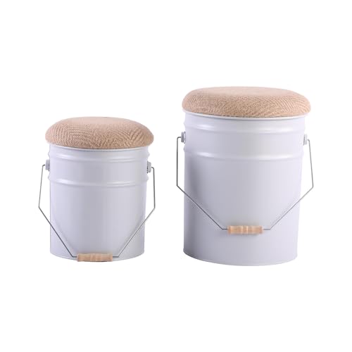 Leitmotiv Hocker Buckets - Weiß - Ø31cm - Rund - Eisen - Küchenhocker - Barstühle - Hocker für Esszimmer - Küche - Theke - Bar von Leitmotiv