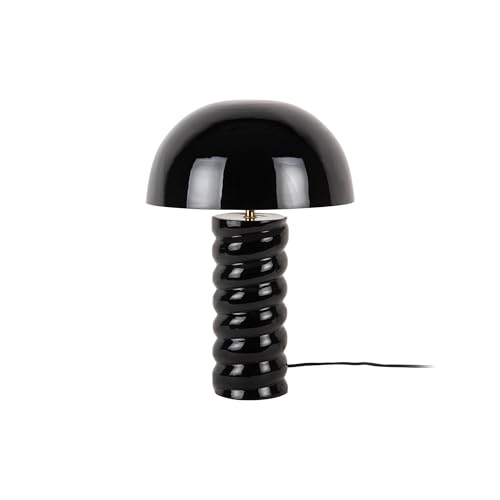 Leitmotiv Tischlampe Gracio - Glänzendes Schwarz - Ø30cm - Rund - Eisen - Tischleuchte Wohnzimmer & Schlafzimmer - Tischlampen modern von Leitmotiv