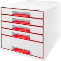 LEITZ Schubladenbox WOW Cube  perlweiß/rot 52142026, DIN A4 mit 5 Schubladen von Leitz