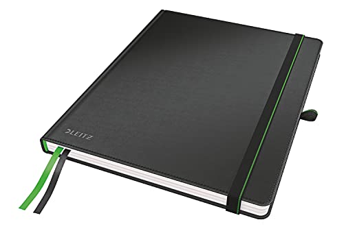 Leitz Complete Qualitäts-Notizbuch iPad Format - B5 kariert, 160 Seiten, 80 Blatt, Hardcover mit Einband, 100 g/m² Papier, Gummizugverschluss, Textilbänder, Stiftelasche, Mit Tasche, Schwarz, 44730095 von Leitz