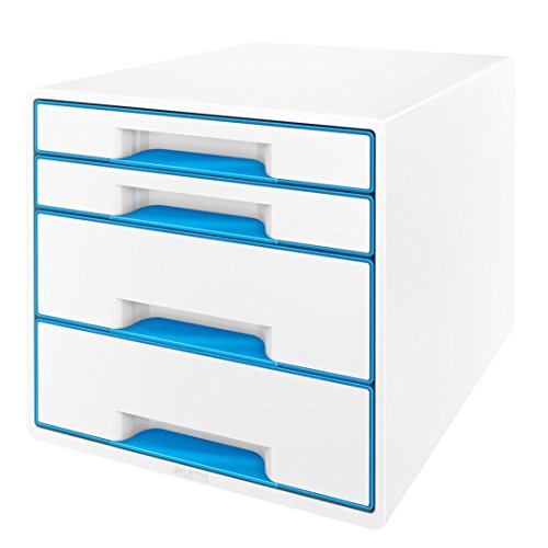 Leitz 52131036 Wow Cube Schubladenbox (Polystyrol) 4 Schubladen perlweiß/blau von Leitz