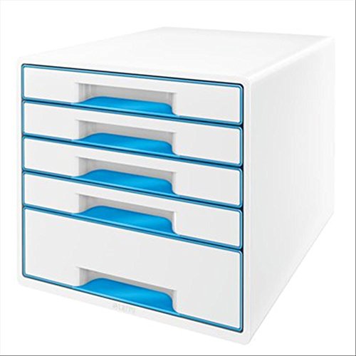 Leitz 52141036 Wow Cube Schubladenbox (Polystyrol) 5 Schubladen perlweiß/blau von Leitz