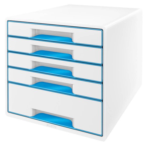 Leitz 52141036 Wow Cube Schubladenbox (Polystyrol) 5 Schubladen perlweiß/blau von Leitz