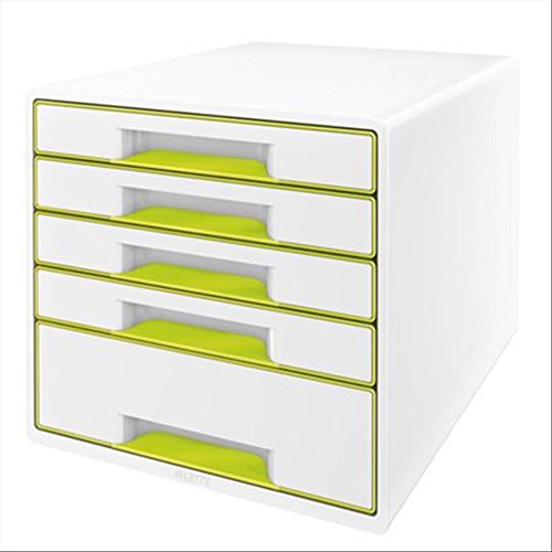 Leitz 52141064 Wow Cube Schubladenbox (Polystyrol) 5 Schubladen perlweiß/grün von Leitz