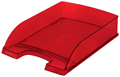 Leitz Briefkorb Standard A4, Transparente Briefablage in Premium-Qualität, Stapelbare Ablagefächer als Schreibtisch-Organizer, Hochglänzende Oberfläche, Kombinierbar mit Plus-Serie, Rot, 52260028 von Leitz