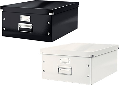 Leitz 6045 Click & Store, Große Aufbewahrungs- und Transportbox mit Deckel für A3 (2er Kombi-Set, Schwarz + Weiß) von Leitz