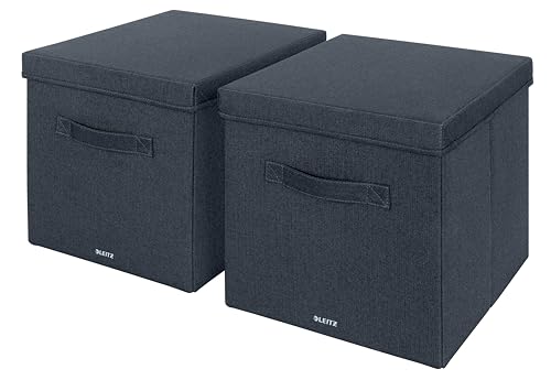 Leitz Aufbewahrungsbox mit Deckel aus Stoff, 2er-Set Würfelaufbewahrungsboxen, Universell, faltbar & umweltfreundlich, Organizer für Büro, Haushalt, Küche & Schule, Samtgrau, Groß, 61450089 Leitz Aufbewahrungsbox mit Deckel aus Stoff, 2er-Set Würfelaufbewahrungsboxen, Universell, faltbar & umweltfreundlich, Organizer für Büro, Haushalt, Küche & Schule, Samtgrau, Groß, 61450089 von Leitz