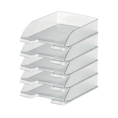 Leitz Briefkorb Standard A4, 5er Pack, Briefablage in Premium-Qualität, Stapelbare Ablagefächer als Schreibtisch-Organizer, Kombinierbar mit Plus-Serie, Farblos, 52270003 von Leitz