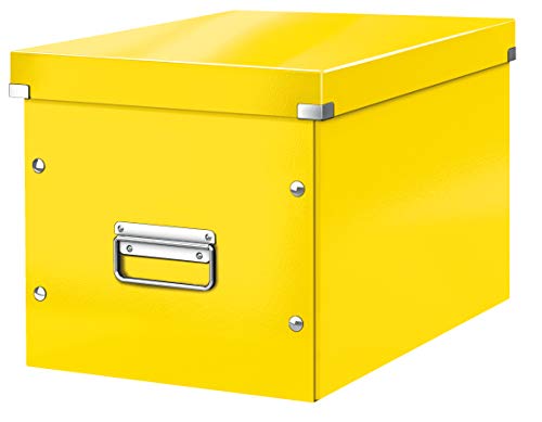 Leitz WOW Click & Store Aufbewahrungsbox mit Griffen, Würfelform groß passend für Kallax Regal, stabil und faltbar, Gelb, 61080016 von Leitz