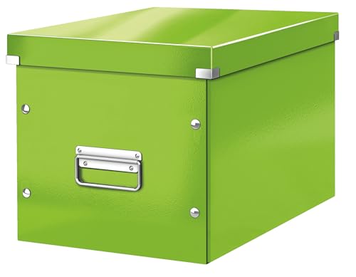 Leitz WOW Click & Store Aufbewahrungsbox mit Griffen, Würfelform groß passend für Kallax Regal, stabil und faltbar, Grün, 61080054 von Leitz
