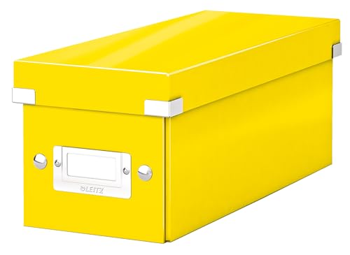 Leitz Click & Store schmale Aufbewahrungsbox, CD Aufbewahrung, Ideal als Geschenkbox mit Deckel, Stapelbox mit Druckknöpfen aus hochwertiger Hartpappe mit laminierter Oberfläche, Gelb, 60410016 von Leitz