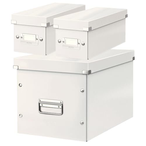 Leitz Click & Store Set Aufbewahrungsbox mit Deckel Groß + 2x schmale Box, Würfelbox passend für Kallax Regale in Wohnzimmer oder Büro, Geschenkbox oder für Zubehör im Haushalt 61080001 + 60410001 von Leitz