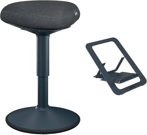 Leitz Ergo Active Sitzhocker mit Dual Density Foam Komfortsitz + Ultra-Flacher Verstellbarer Aluminium Laptopständer für 10"-17", Bürohocker höhenverstellbar von 47 bis 64 cm, 65440089 + 63460089 von Leitz