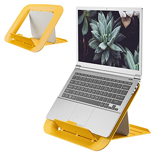 Leitz Höhenverstellbarer Laptopständer, Notebook Ständer mit 4 Höhen für 13“-15“ Notebooks, Kompakte Laptop-Erhöhung für den Schreibtisch, IGR-zertifiziert, Ergo Cosy Serie, Gelb, 64260019 von Leitz