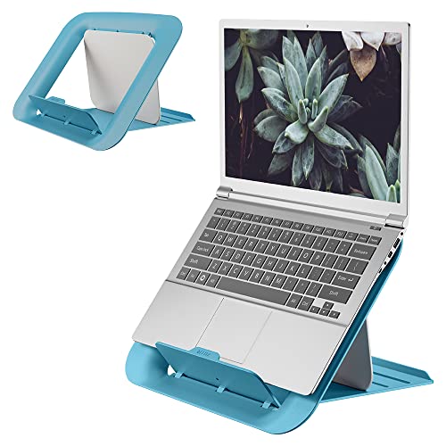 Leitz Höhenverstellbarer Laptopständer, Notebook Ständer mit 4 Höhen für 13“-15“ Notebooks, Kompakte Laptop-Erhöhung für den Schreibtisch, IGR-zertifiziert, Ergo Cosy Serie, Blau, 64260061 von Leitz