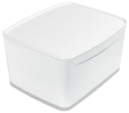 Leitz A4 MyBox Groß mit Deckel, Aufbewahrungsbox für Heim und Büro, 18 L, matte Oberfläche, Kunststoff, BPA-frei und lebensmittelecht, weiß/grau, 52161001 von Leitz