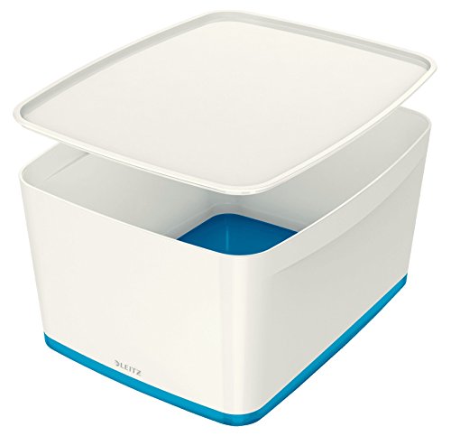 Leitz MyBox, Aufbewahrungsbox mit Deckel, Groß, Blickdicht, Weiß/Blau Metallic, Kunststoff, 52161036 von Leitz
